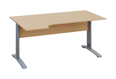 ERK 28 - 164 stůl kancelářský, rohový, levý, kovová podnož stříbrná, deska 25 mm, široký 1600 mm, bříza irská